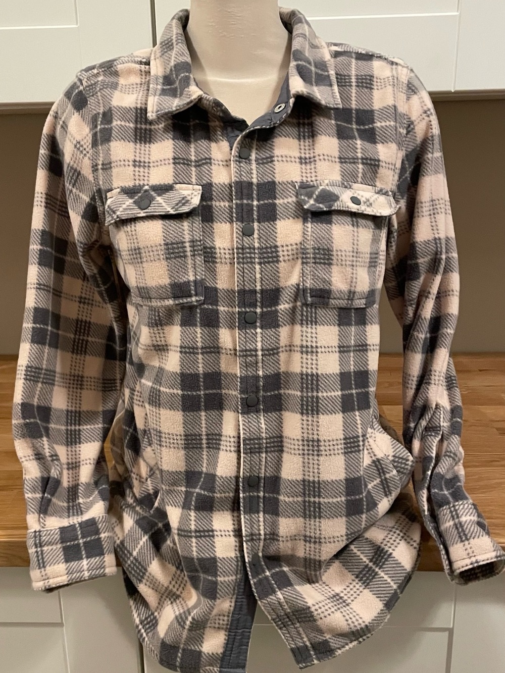O'Neill Plaid Button-Down Fleece Jacket - Pink & Gray